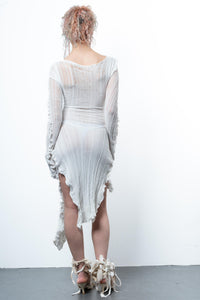 DISTRESSED PURE WHITE DRESS LONG SLEEVE-VÊTEMENT FRAGILE-APOC STORE