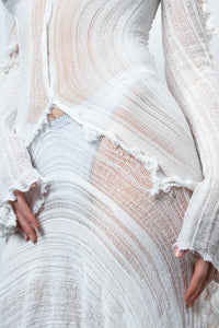 DISTRESSED PURE WHITE DRESS LONG SLEEVE-VÊTEMENT FRAGILE-APOC STORE