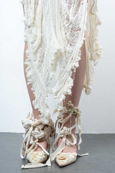 DISTRESSED OFF-WHITE DRESS LONG SLEEVE-VÊTEMENT FRAGILE-APOC STORE