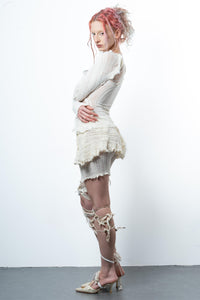 DISTRESSED ASYMETRICAL WHITE TOP LONG SLEEVE-VÊTEMENT FRAGILE-APOC STORE
