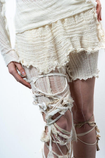 DISTRESSED ASYMETRICAL WHITE TOP LONG SLEEVE-VÊTEMENT FRAGILE-APOC STORE