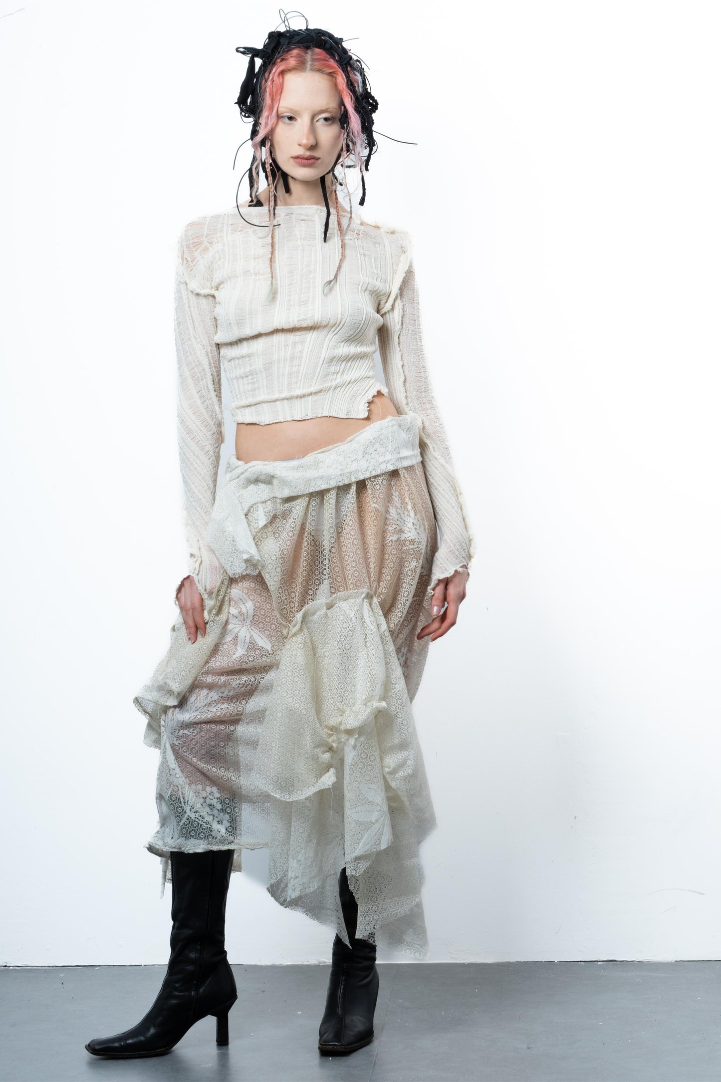 DISTRESSED OFF-WHITE TOP LONG SLEEVE-VÊTEMENT FRAGILE-APOC STORE