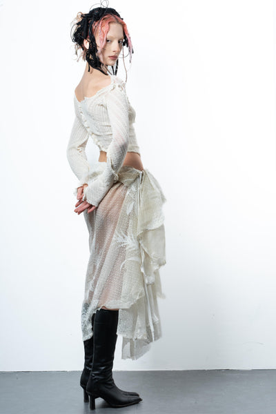 DISTRESSED OFF-WHITE TOP LONG SLEEVE-VÊTEMENT FRAGILE-APOC STORE