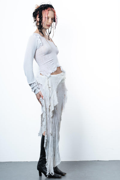 DISTRESSED PURE WHITE TOP LONG SLEEVE-VÊTEMENT FRAGILE-APOC STORE