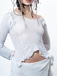 DISTRESSED PURE WHITE TOP LONG SLEEVE-VÊTEMENT FRAGILE-APOC STORE