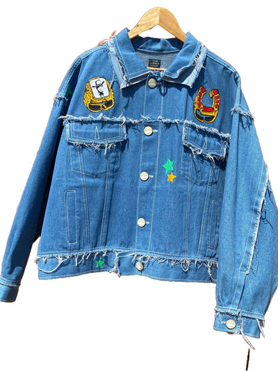 Moto Devil: Handmade Chainstitch Deconstructed Denim Jacket-Jetpack Hom(m)e-APOC STORE