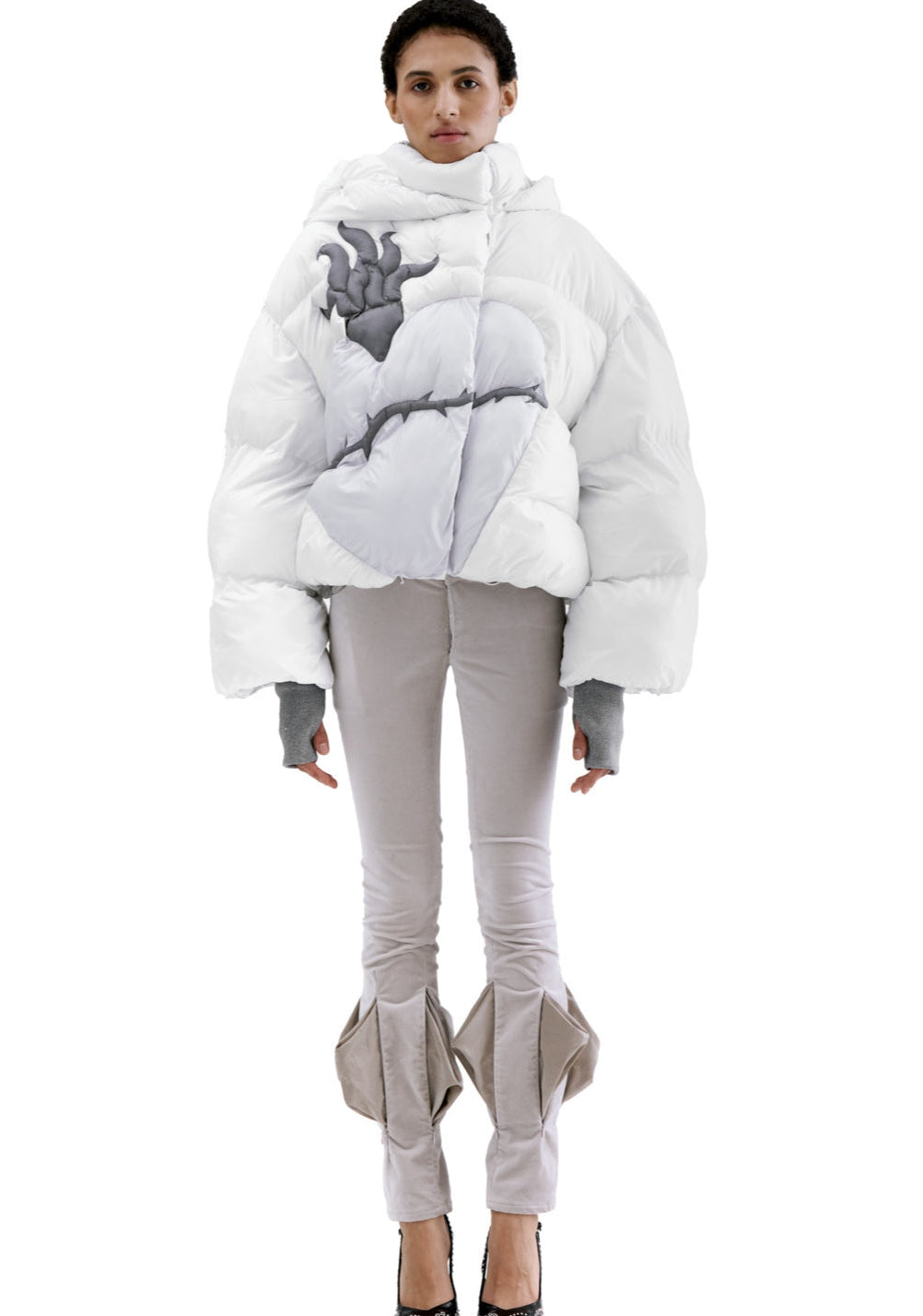 FLAMING HEART PUFFER - WHITE-Clara Colette Miramon-APOC STORE