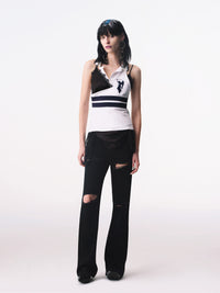 Black and White Strappy Deconstructed Polo Top-TRINITE Studio-APOC STORE