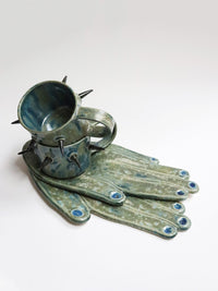 Hand-shaped Plate & Spiked Mug — Satin Green-Naomi Gilon-APOC STORE