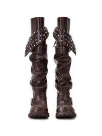 Beaded Cuff Western Boots-brown-EMPTY BEHAVIOR-APOC STORE