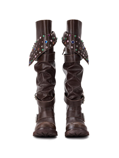 Beaded Cuff Western Boots-brown-EMPTY BEHAVIOR-APOC STORE
