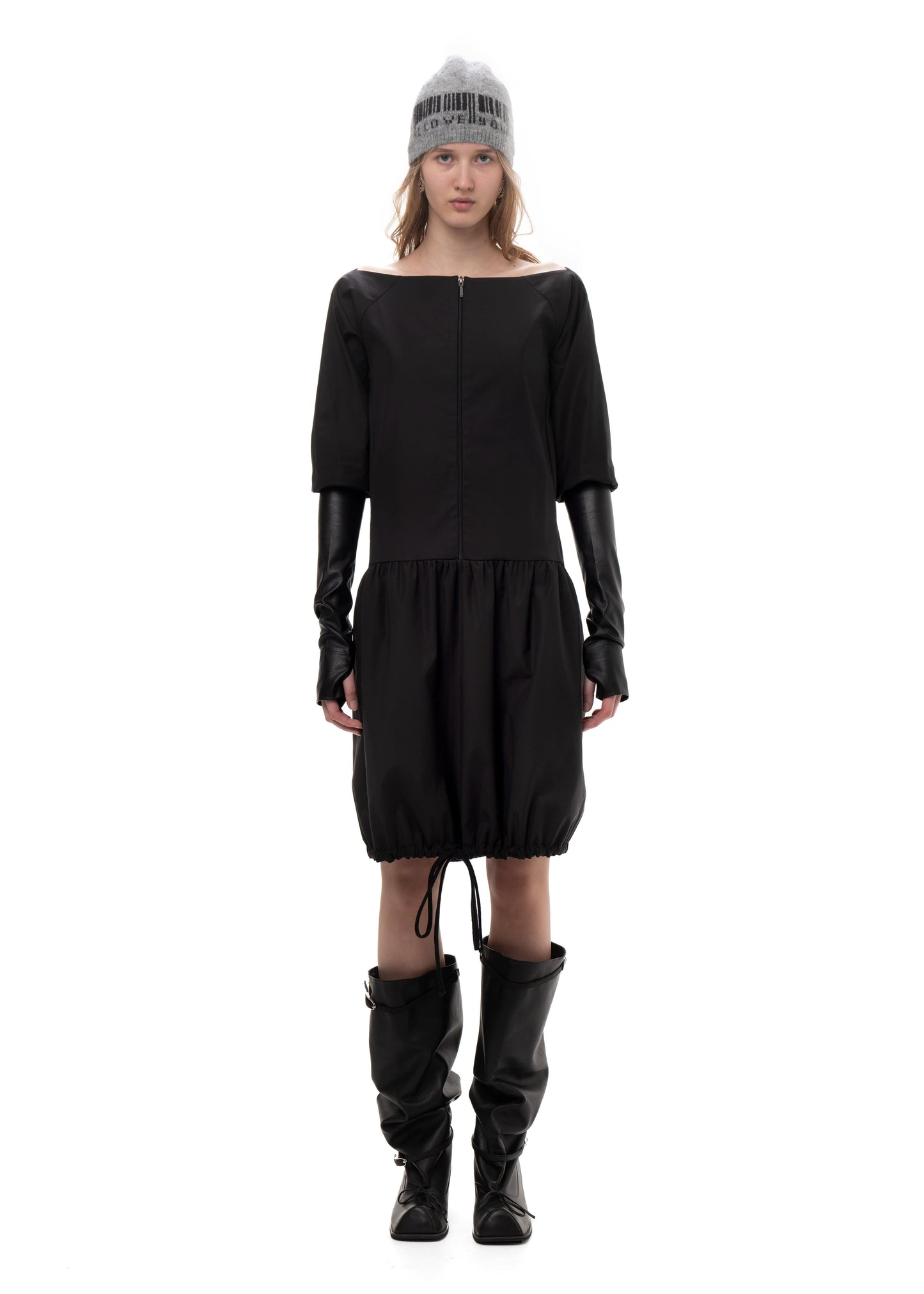 TAFFETA AND FAUX LEATHER TRACK DRESS-Urte Kat-APOC STORE