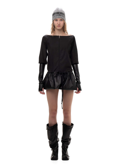 TAFFETA AND FAUX LEATHER TRACK DRESS-Urte Kat-APOC STORE