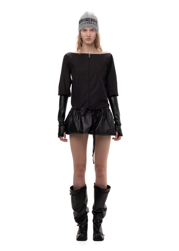 TAFFETA AND FAUX LEATHER TRACK DRESS-Urte Kat-APOC STORE