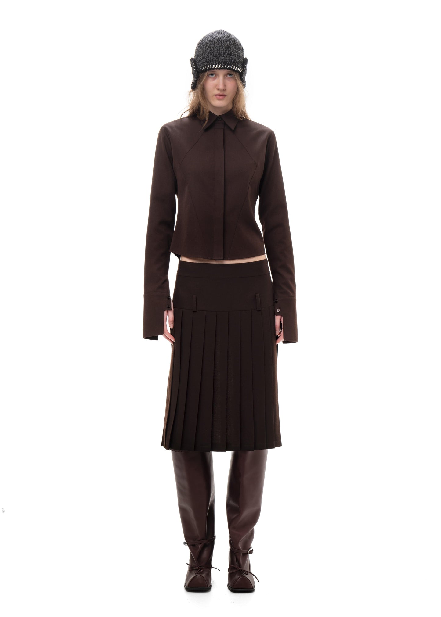 PLEATED MIDI/MINI SKIRT BROWN-Urte Kat-APOC STORE
