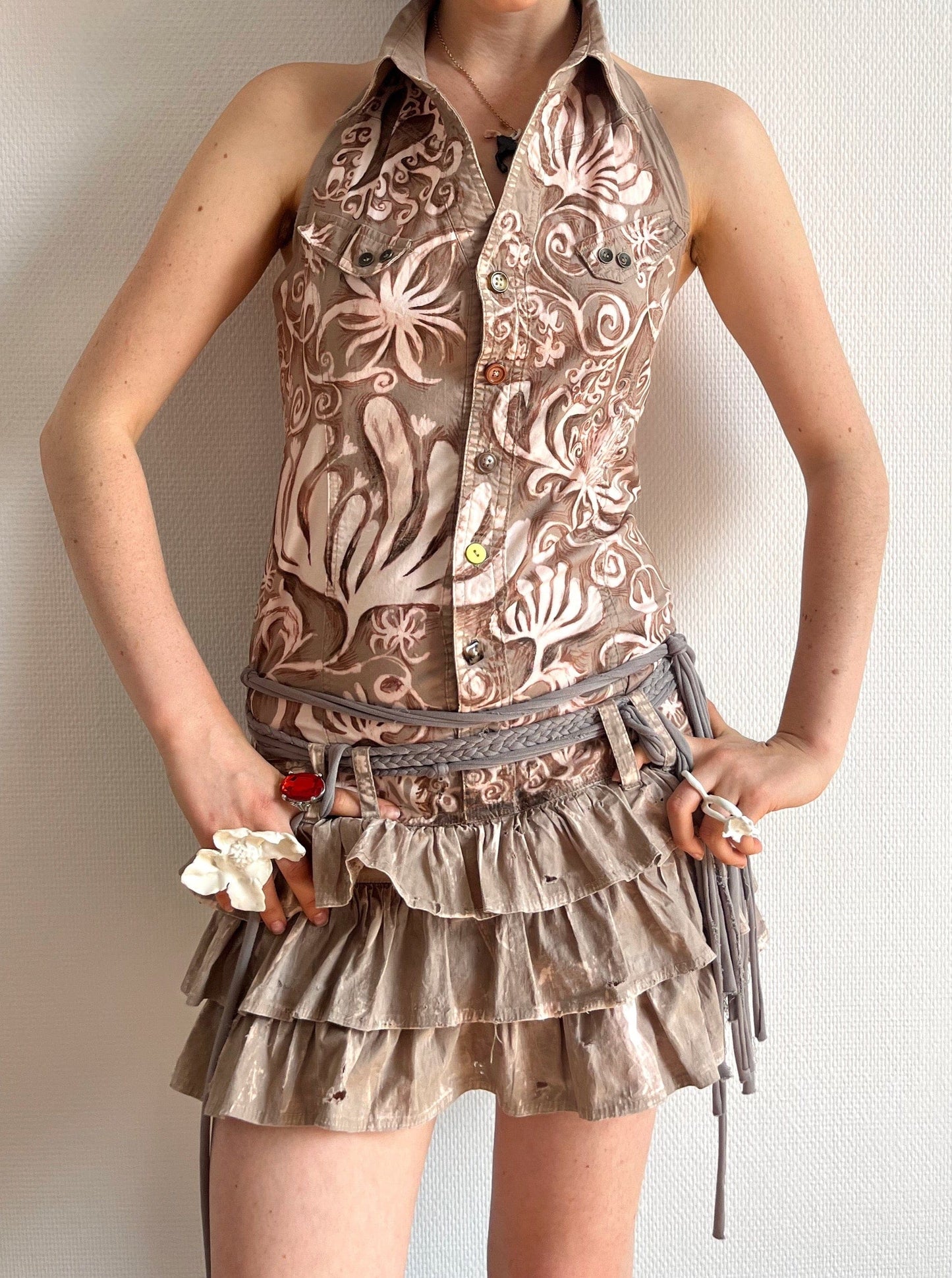 1 OF 1 FLOWERY RUFFLE DRESS-Anna Castellano-APOC STORE