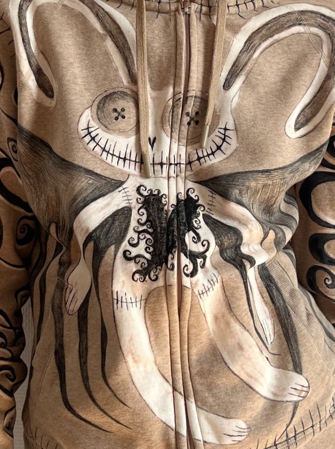 1 OF 1 EVIL BUNNY BEIGE HOODIE-Anna Castellano-APOC STORE