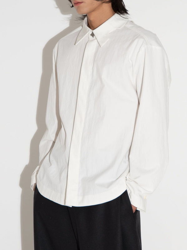Pleated Hidden Button Shirts White-Woojun Jang-APOC STORE