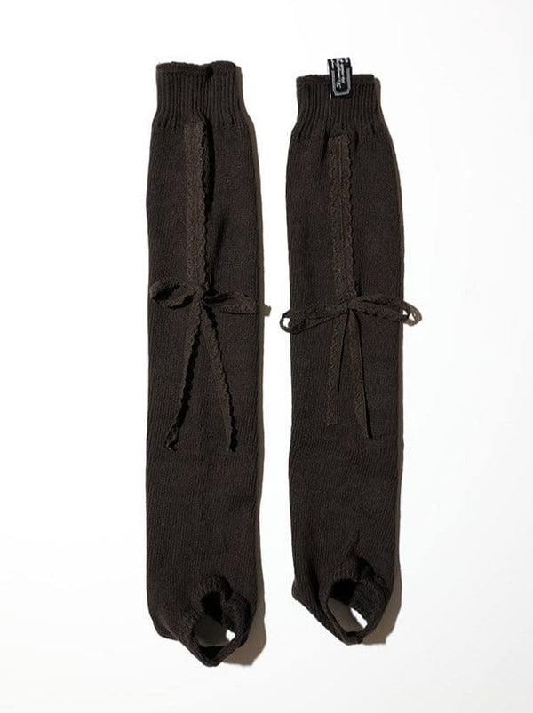 LACE RIBBON LEG WARMER BROWN-SAENGIN STUDIOS-APOC STORE