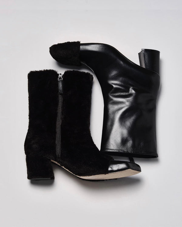 Asymmetry Slashed Fur Ankle Boots-Sung Ju-APOC STORE