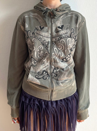 1 OF 1 EVIL BUNNY KAKI HOODIE-Anna Castellano-APOC STORE