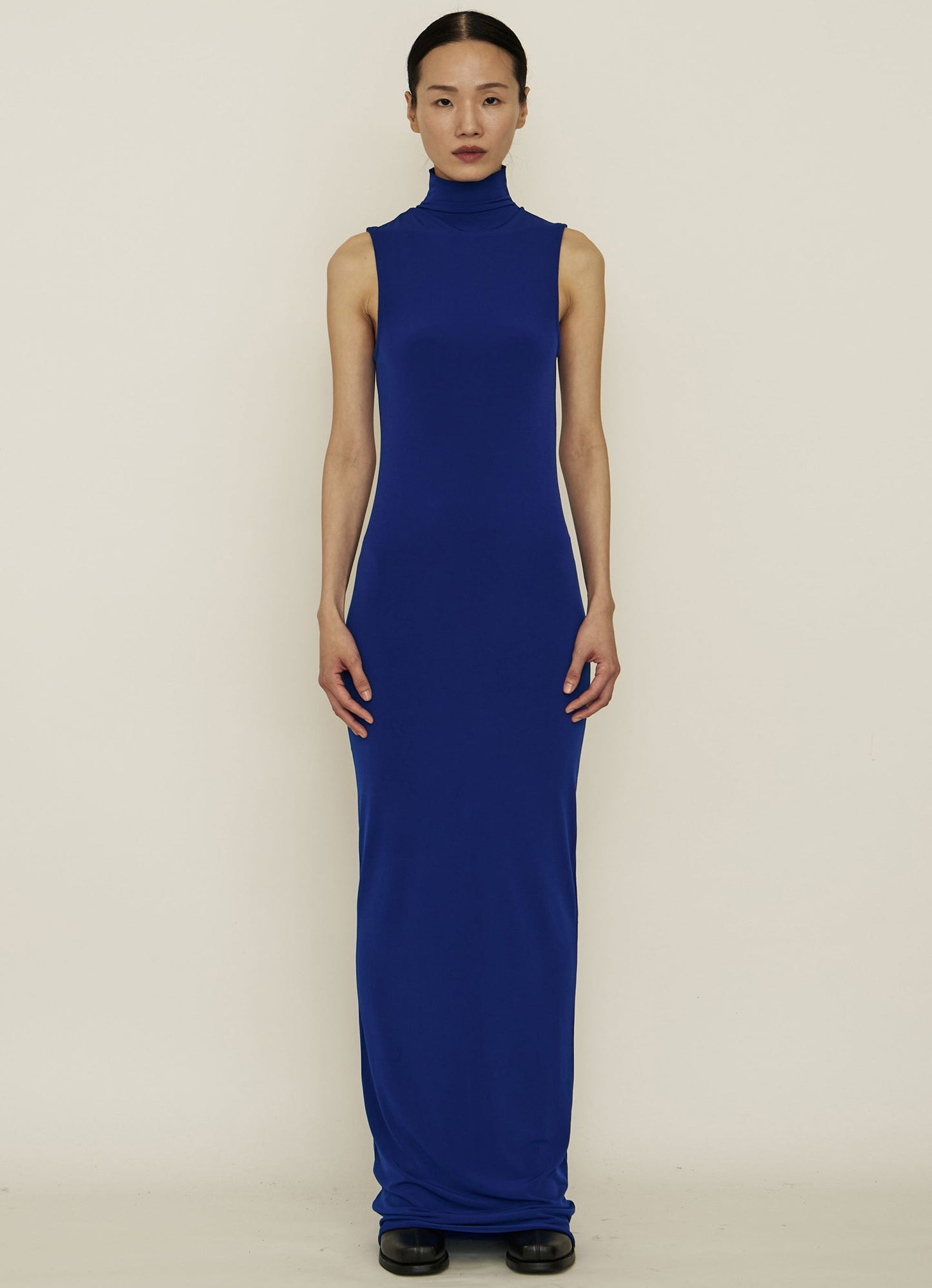 Blue Skinny High Neck Sleeveless Maxi Dress-arc us arkus-APOC STORE