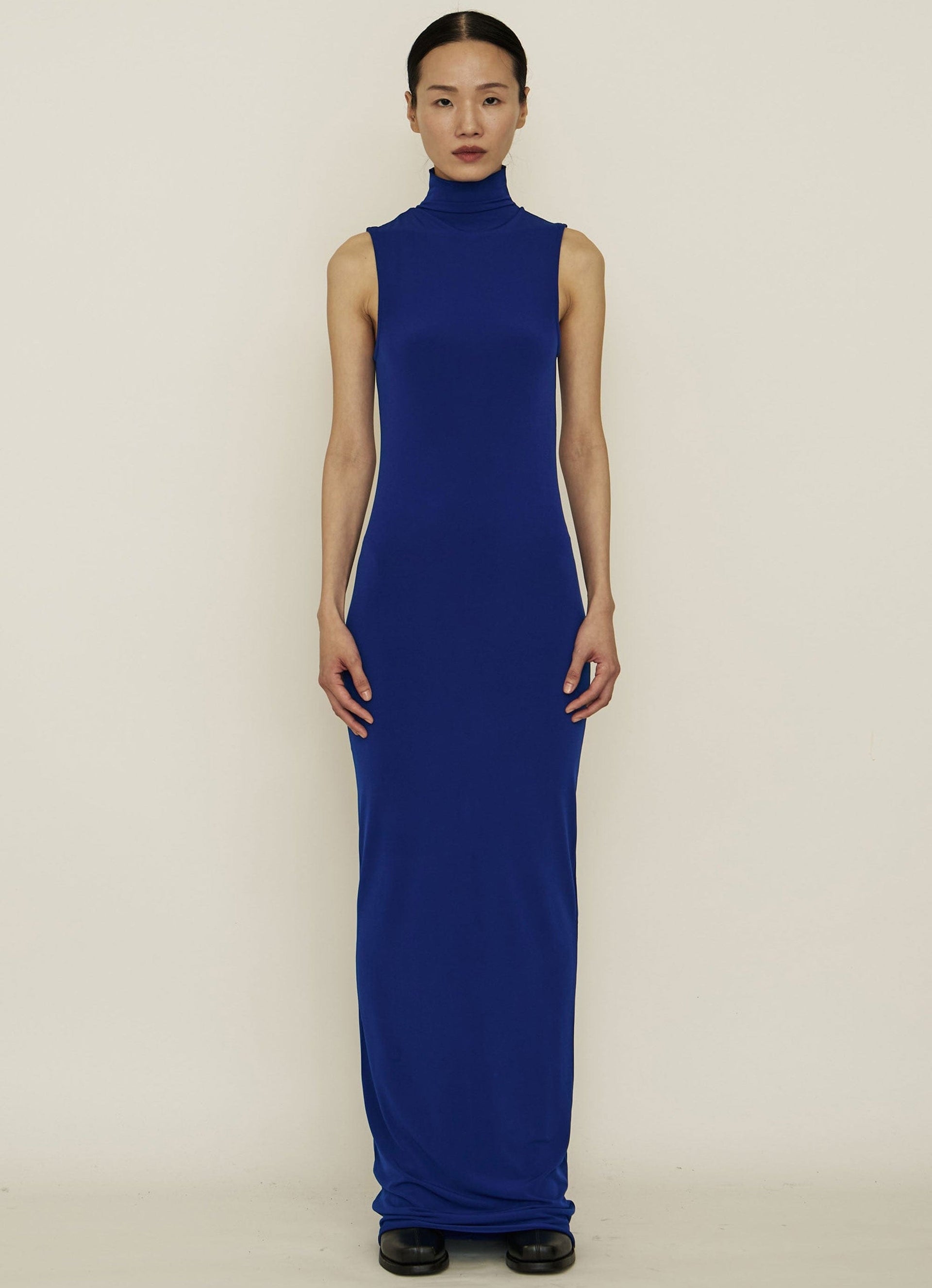 Blue Skinny High Neck Sleeveless Maxi Dress – APOC STORE