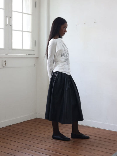 Coated Cotton Gathered Skirt -Black-Julye Han-APOC STORE