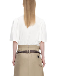 White Victorian Ruched Tee with Detachable Shoulder Pads-TRINITE Studio-APOC STORE