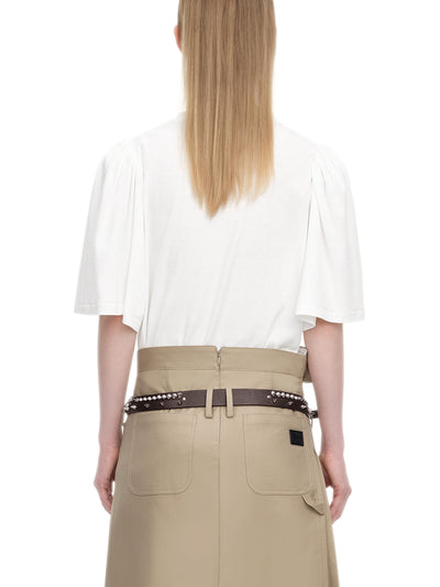 White Victorian Ruched Tee with Detachable Shoulder Pads-TRINITE Studio-APOC STORE