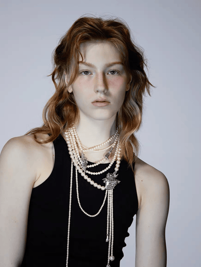 Silver Multilayered Pearl Necklace-TRINITE Studio-APOC STORE