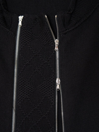 Double zip Cotton Cardigan 001 _ Black-Taekh-APOC STORE