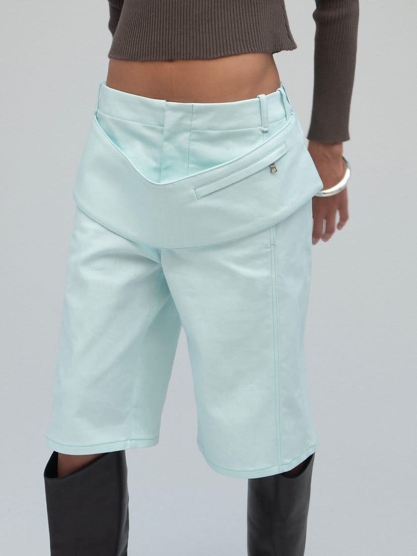 Sling Denim Shorts Celadon Green-René Scheibenbauer-APOC STORE