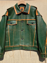 Green/Tan Leather Jacket:-Jetpack Hom(m)e-APOC STORE