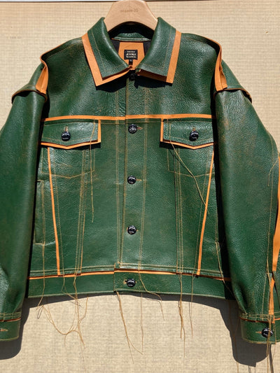 Green/Tan Leather Jacket:
