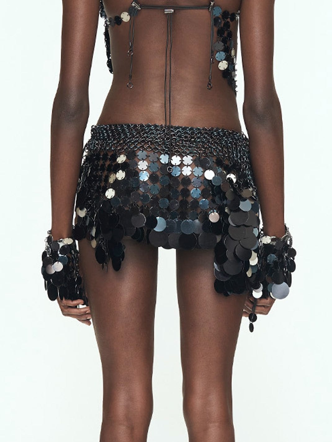 Aluminum Disc Mini Skirt - BLACK-JALACONDA-APOC STORE