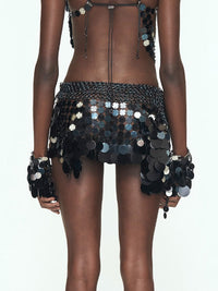 Aluminum Disc Mini Skirt - BLACK-JALACONDA-APOC STORE