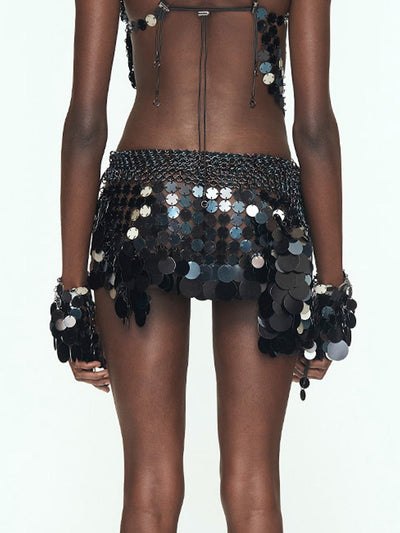 Aluminum Disc Mini Skirt - BLACK-JALACONDA-APOC STORE