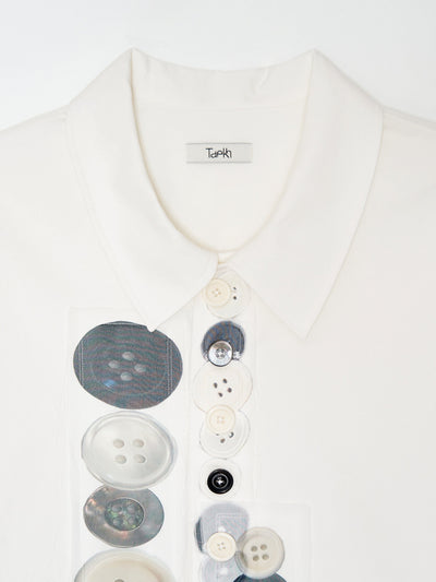 Printed Button Work Oversized Shirt 001 _ White-Taekh-APOC STORE