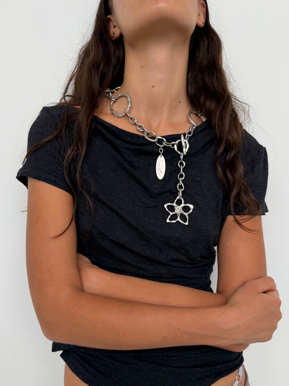 Hammered Bloom Necklace-Crystal-APOC STORE