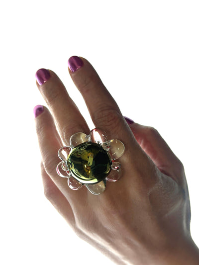BubbleXXL Ring Metallic Green Pink-Pia Glassworks-APOC STORE