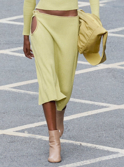 Score Knit Midi Skirt Lime-René Scheibenbauer-APOC STORE