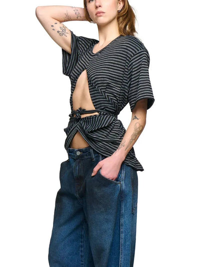 Scrunch T-Shirt - Charcoal Stripe-Karlaidlaw-APOC STORE