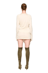 Kangaroo Pocket Long Sleeve Dress - Cream-Karlaidlaw-APOC STORE