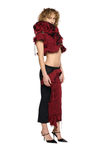 Eroded Tweed Mesh Midi Skirt - Red-Karlaidlaw-APOC STORE