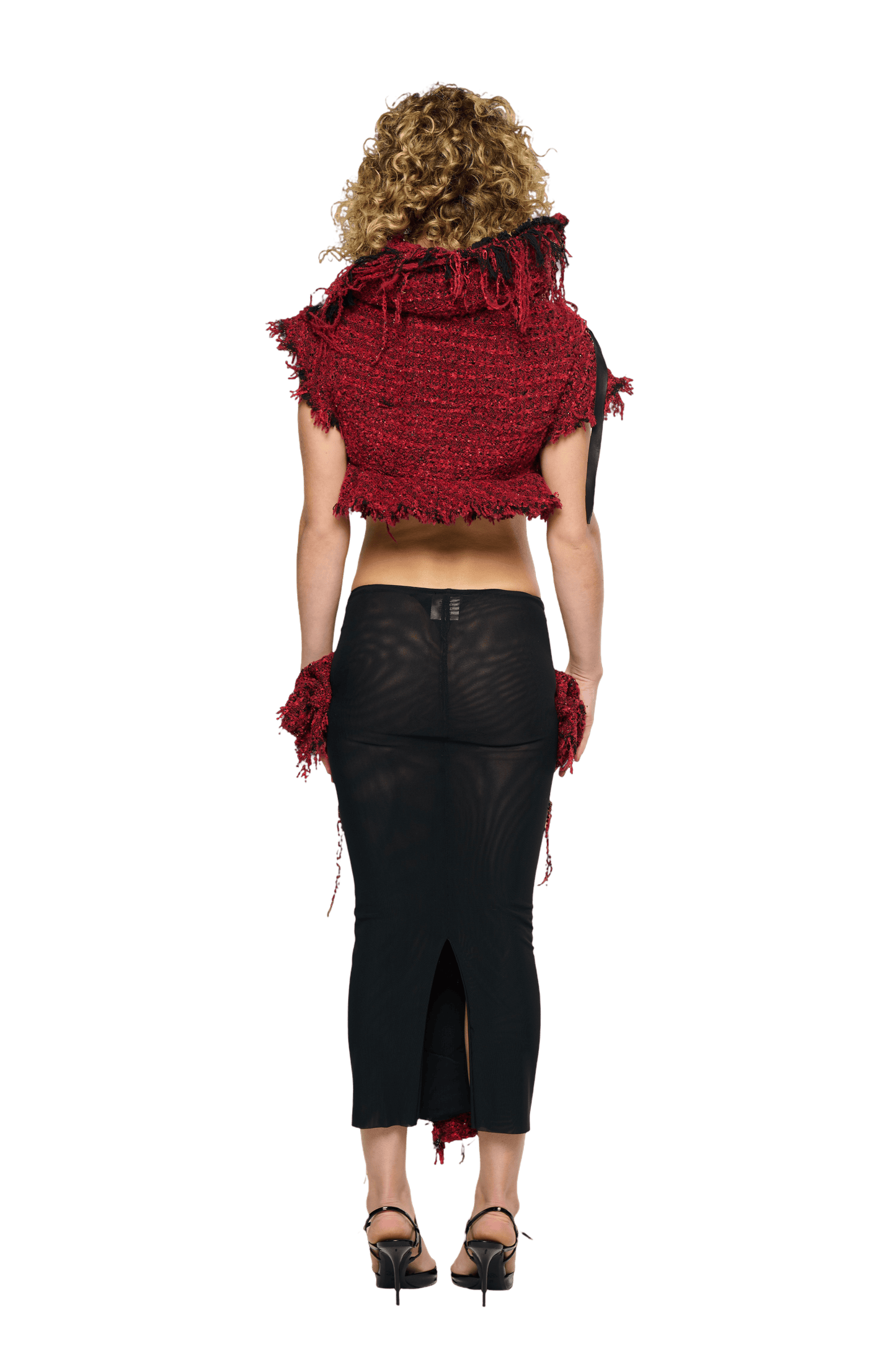 Eroded Tweed Mesh Midi Skirt - Red-Karlaidlaw-APOC STORE