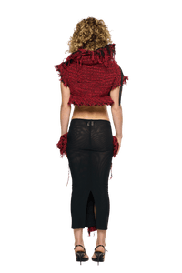 Eroded Tweed Mesh Midi Skirt - Red-Karlaidlaw-APOC STORE