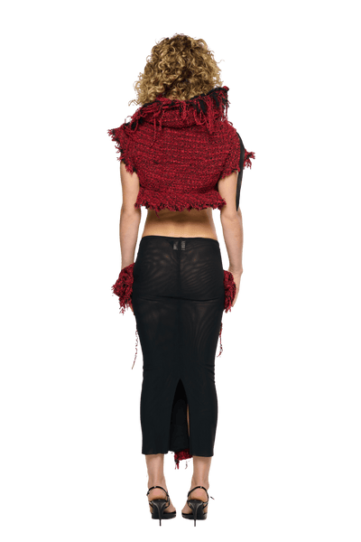 Eroded Tweed Mesh Midi Skirt - Red-Karlaidlaw-APOC STORE