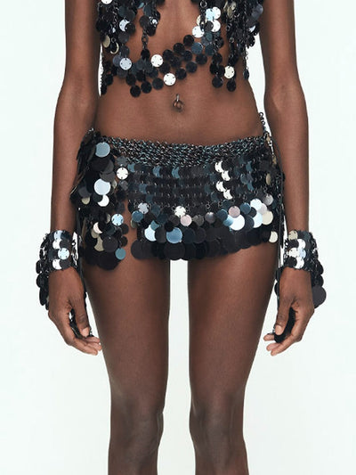 Aluminum Disc Mini Skirt - BLACK-JALACONDA-APOC STORE