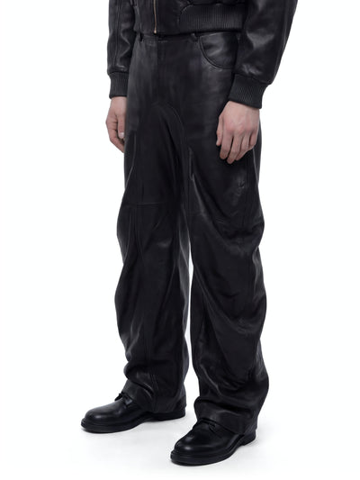 Black Deflated Leather Trousers-harri-APOC STORE